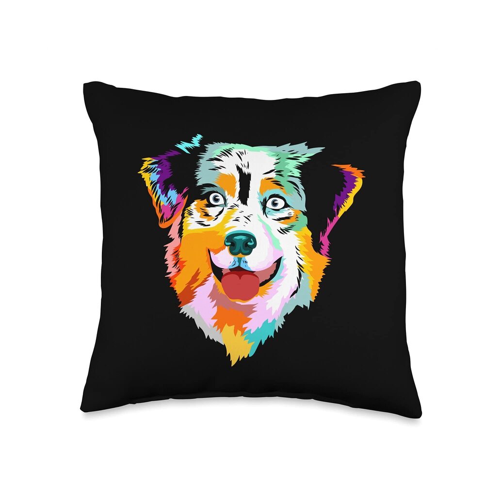 1643 Australian Shepherd Colorfully Painted Artistic Aussie Throw Pillow